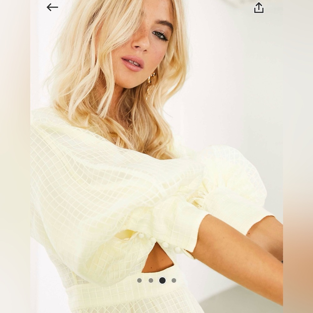 ASOS Light Yellow Mesh Maxi Dress with Puff Sleeves - Picture 2 of 3